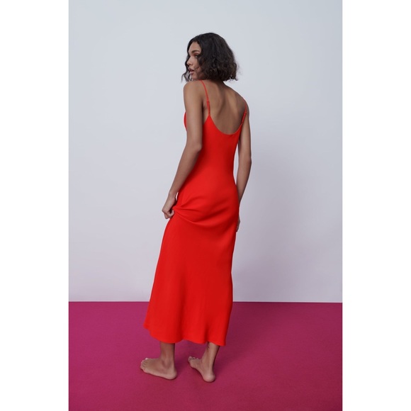 Zara NWT Bloggers Favorite Red Silk Camisole Dress Small - Picture 7 of 11